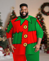 Big & Tall Men's Christmas Elves Cosplay Printed Long Sleeve T-Shirt Trousers Suit